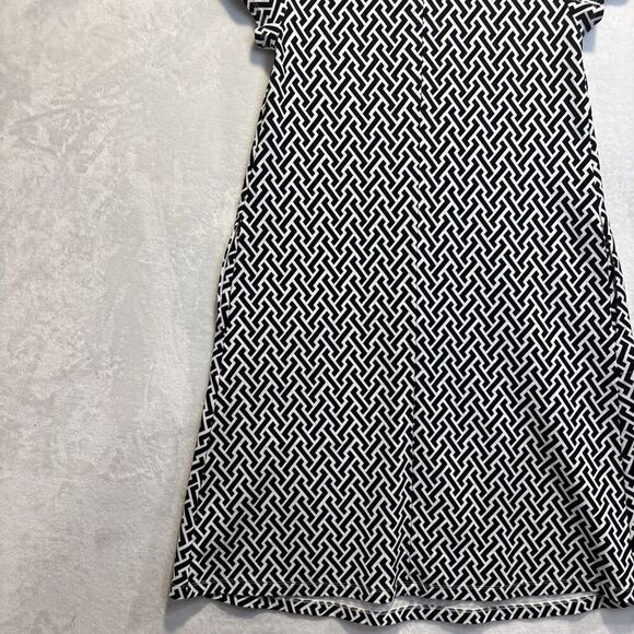 J. McLaughlin Black White Geometric Trapeze Short Sleeve Dress Size XS Pockets - Picture 13 of 16
